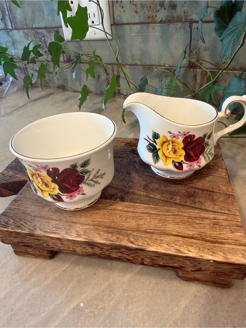 Vintage Queen Anne Fine Bone China Creamer & Sugar Bowl Set – English Floral